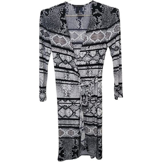 BcbgMaxazria Adele Sz Small S Snakeskin Print Wrap Dress Long Sleeve Black White - Picture 2 of 8